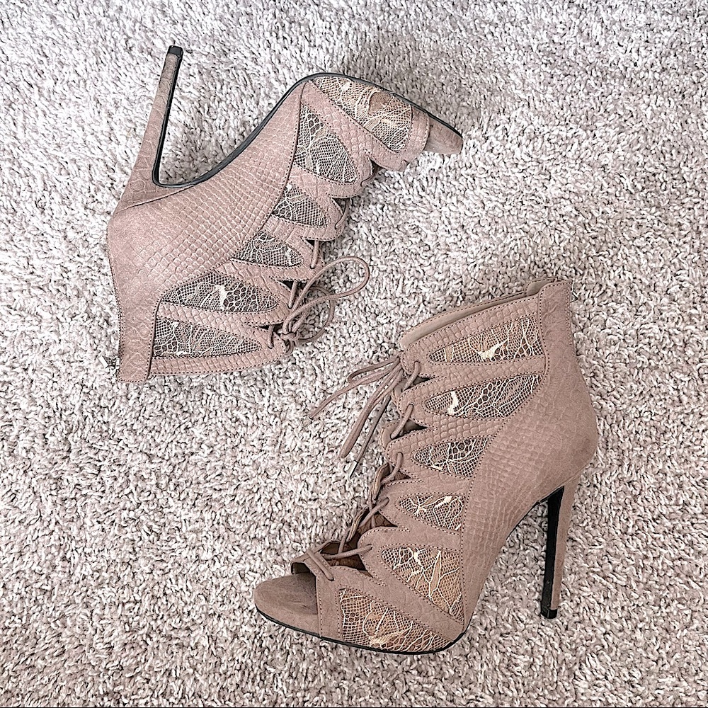 Jessica Simpson Taupe Lace Up Heels